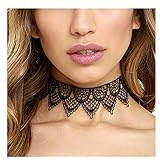 DZT1968 Women Pendant Lace Necklace Choker Chains Charm (Black)