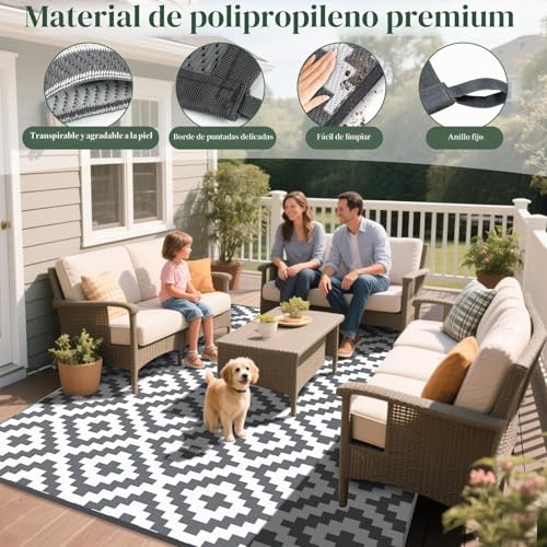 Mokani Waterproof Outdoor Rug 240 x 300 cm, Polypropylene Carpet for Garden, Terrace, Balcony, Pool, Picnic, UV Protection, Easy to Clean, Foldable and Storage