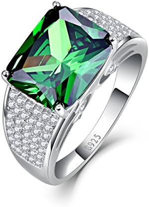 Jrose Men's Luxurious 9.5ct Created Emerald 925 Sterling Sliver Anniversary Bridal Engagement Ring