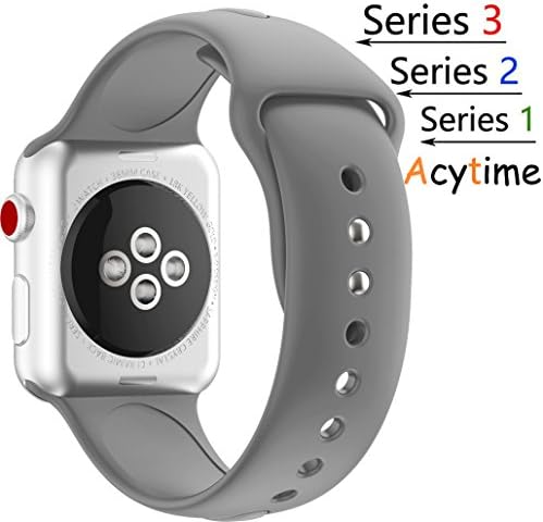 For Apple Watch Band, Acytime Durable Soft Silicone Replacement iWatch Band Sport Style Wrist Strap for Apple Watch Band Series 3 Series 2 Series 1 Sport, Edition ((New) Dark Gray, 38mm-S / L)