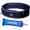 AONIJIE Running Belt Fanny Pack with 250ml Soft Water Bottle Flask for Women Men, Moisture Wicking Waist Pack Great for Marathon Climbing Jogging Cycling, for 6.8in Mobile Phone (Black Blue: L/XL)
