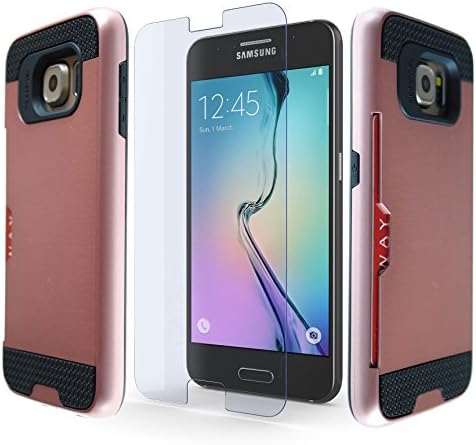 Case Art Plus [Full Degree Protection] Transparent Tempered Glass Screen Protector Film [Card Slot Bumper] Super Slim Fit Light Case for Galaxy S6 (Rose Gold)