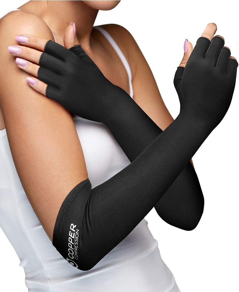 Copper Compression Long Arthritis Gloves - Guaranteed Highest Copper Content. Best Copper Infused Extra Long Fit Glove for Women + Men Carpal Tunnel Computer Typing Support Hands Wrist 1 Pair (Medium): Industrial & Scientific