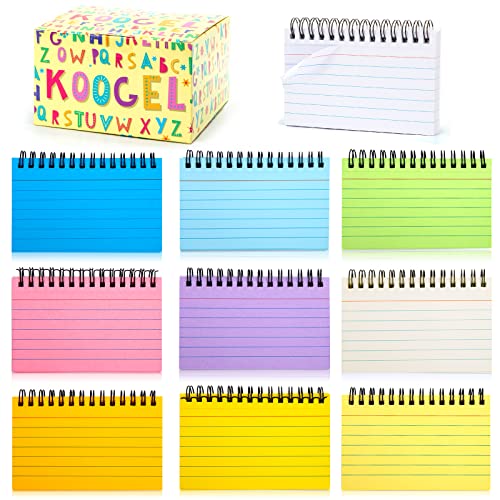Koogel 500 Pieces Multicolor Index Cards, 5x3.4 Inches Ruled Index Flash Cards Record Revision Note Paper with Spiral Assorted Colors for School Office Household Memory Learning Taking To Do List