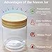 Mason Jar, 11.14 FL OZ (330 ML), 77L Multi-Purpose Mason Jar Canning with Wooden Lid and Regular Mouth - Clear Glass Airtight Food Storage Container for Dry Foods, Drinks, Coffee, Candy and More