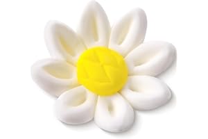 Edible Daisy Cake Decorations, 36 Count White and Yellow Sugar Flowers, Unwired 3/4 Inch, Daisy Cupcake Toppers, Edible Flowers Cake Decorations by Chef Alan Tetreault, Global Sugar Art