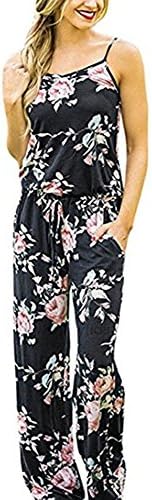 Xuan2Xuan3Floral Printed Jumpsuit Women Halter Sleeveless Stretch Wide Long Pants Casual Jumpsuit Rompers