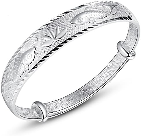 CS Silver Bracelet Simple Pisces Lotus 999 Jewelry 3D Stereoscopic Relief Process Can Be Adjusted Size Flexibly