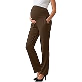 Sweetyweee Women's Maternity Pants Over The Belly Pregnancy Clothes for Work Stretchy Straight Dress Pants with Pockets