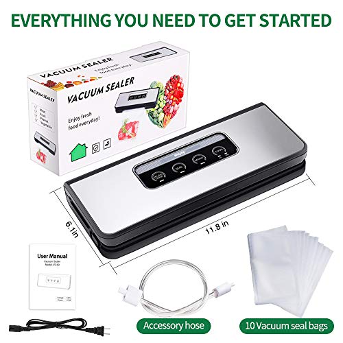 Vacuum Sealer Machine, Winjoy Automatic Food Sealer for Food Savers|Starter Kit|Touch Pannel and LCD Display|Dry & Moist Food Modes| Compact Design (Silver) ...