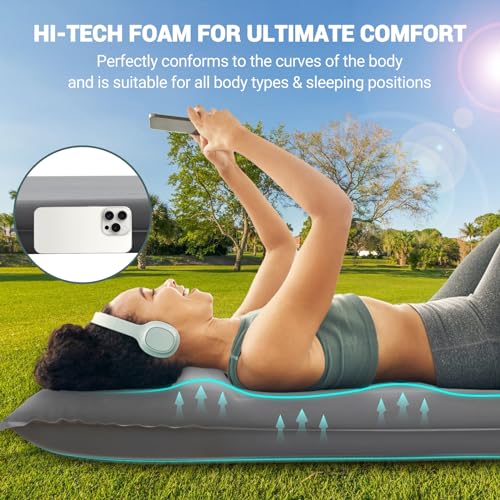 Elegear Colchoneta Memory Foam Bomba Eléctrica Incorporada, 8cm Ultragruesa | Espuma Memoria Sleeping Pad para Camping, Tapete de Autoinflable para Viajes en Coche, Acampar, Autohinchable Colchón Dormir
