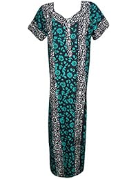 Womens Caftan Nightgown Cotton Batik Print Button Front Casual Kaftan Maxi Dress L