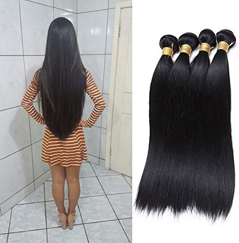 Jaycee Hair 7a Brazilian Virgin Hair Silky Straight Weft 4 Bundles 100% Unprocessed Human Hair Extensions 1B Black Color (100+/-5gpc(12 12 12 12)