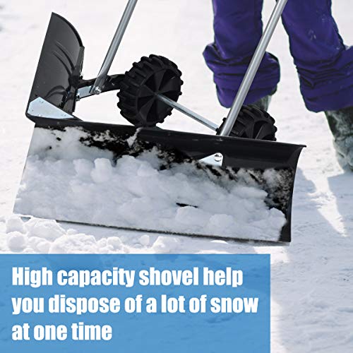 GYMAX Dual Angle Snow Pusher, HeavyDuty Manual Push Plow Snow Shovel w