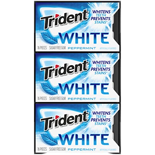 TRIDENT WHITE PEPPERMINT SUGAR-FREE CHEWING GUM, 9 PACKS OF 16 PIECES (144 TOTAL PIECES)
