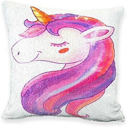 Aplusplanet Unicorn Reversible Sequin Pillow Case, 1 Pack, Flip Mermaid Sequin Throw Pillow Cover, Decorative Cushion Pillowcase, Unicorn Decorations for Bedroom Couch Sofa, Magic Unicorn Gift