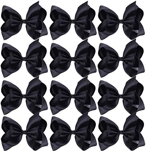 Large Boutique Hair Bows 6 Inch Cheerleading Cheerleader Cheer Bow Alligator Clips(Black)