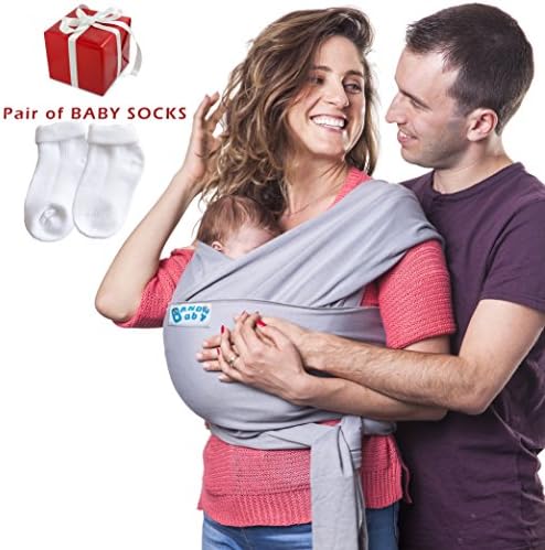 Premium Baby Wrap Carrier Sling Natural Cotton Nursing Baby Holder, Lightweight Comfortable Breastfeeding Sling for Newborns Soft Breathable Safe Wrap Hold, Gift Set of Socks by BandyBaby