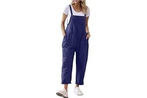 Generic Womens Linen Jumpsuits Sleeveless Casual Baggy Overalls Summer Bib Rompers with Pockets Loose Comfy Work Outfits
