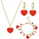 WCRAZYE Red Love Heart Earrings Necklace Bracelet Jewelry Set for Women Trendy Simple Valentine's Earrings Valentine's Jewelry