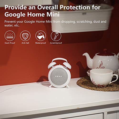 Google Home Mini Stand Holder, Retro Alarm Clock Stand Mount Base Protective Case Compatible with Google Home Mini and Nest Mini (White)