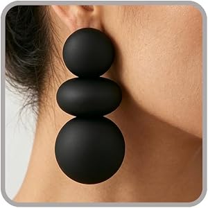 Big Gold Statement Earrings for Women Chunky Silver Earrings Dangle Black Large Ball Drop Earring Long Geometric Round Ball R