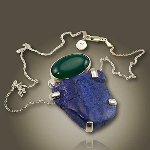 One-of-a-kind Necklace- Lapis and Bloodstone Pendant- 18 inch Sterling Silver