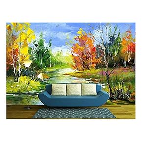 The Autumn Landscape Executed by Oil on a Canvas - Removable Wall Mural | Self-Adhesive Large Wallpaper - 66x96 inches