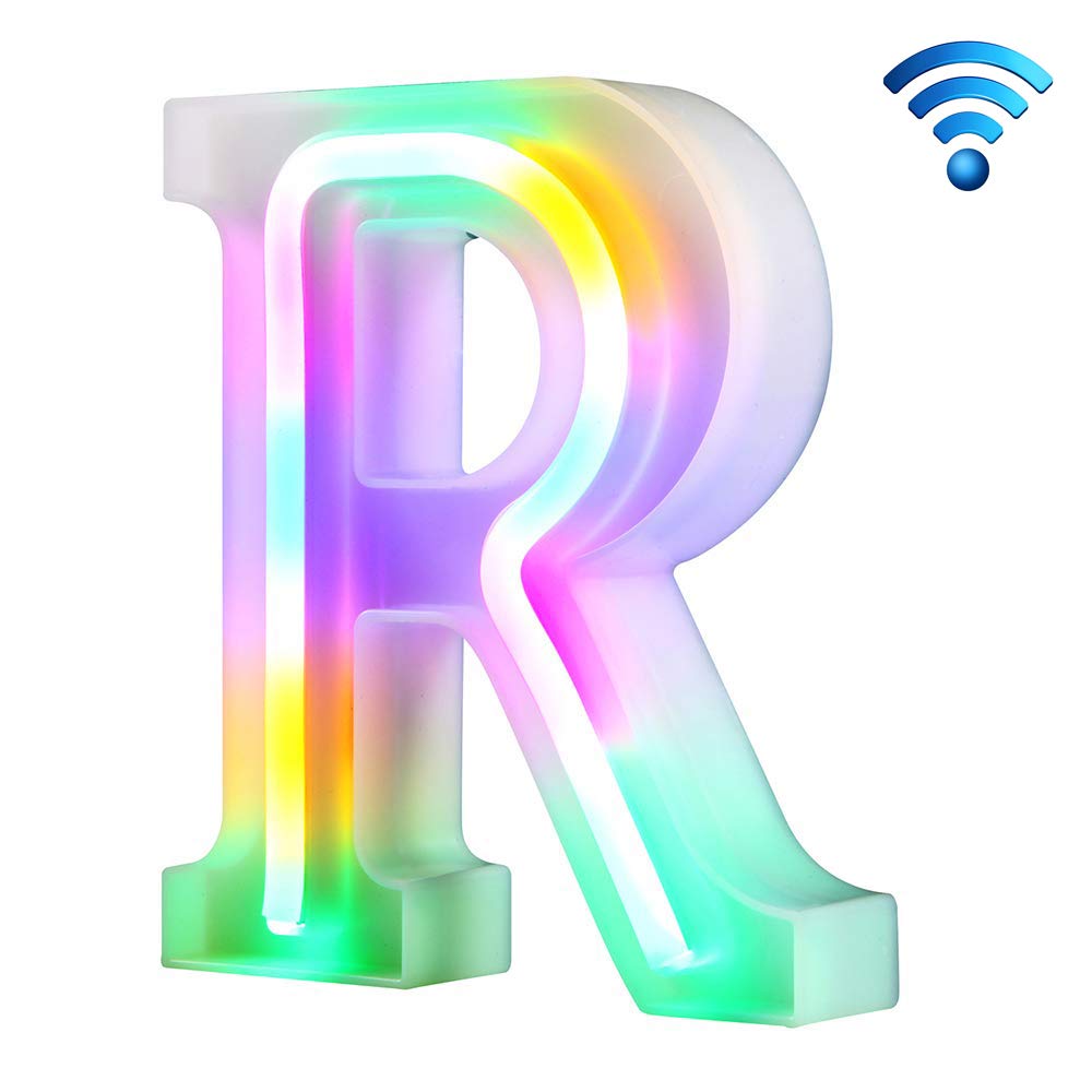 Colorful Neon Letter Lights 26 Light Up Letters for Romantic Atmosphere Help Sleep Wedding Birthday Party Battery Powered Christmas Lamp Home Bar Bedroom Decoration (R, Without Remote Control)