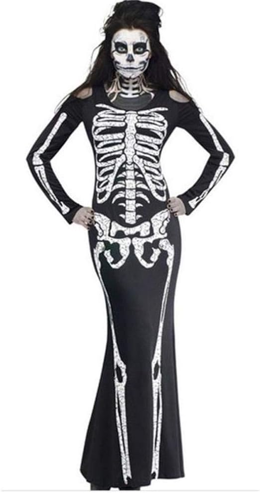 LASISZ Halloween Costumes for Women Long Sleeve Dress Horror Skeleton
