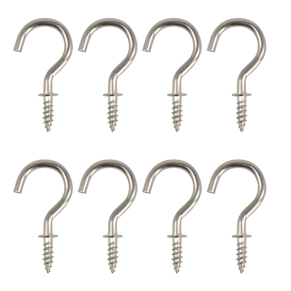 Renashed 50Pcs 7/8 Inches Brass Plated Ceiling Hooks Cups Screw Hooks Silver