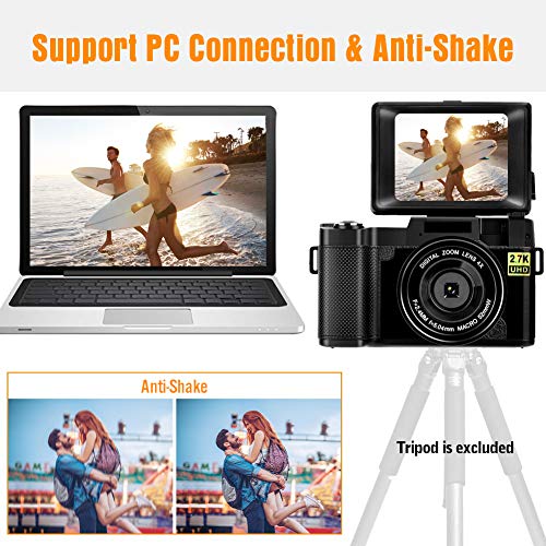Cmara-Digital-Camara-de-Fotosa-27K-24MP-Camara-Compacta-Full-HD-para-Youtube-Camara-Fotos-con-Pantalla-giratoria-de-rotacin-de-180-Grados-de-30-Pulgadas-con-luz-de-Flash-retrctil