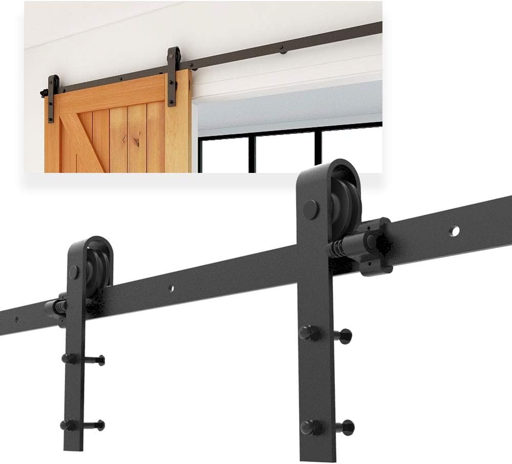 5FT/152cm Sliding Barn Wood Door Hardware Closet Track Kit Single Door, Black J Shape Hanger - Image 3