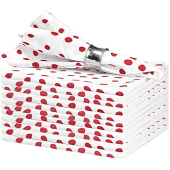 Glamburg Ring Spun Cotton Dinner Napkins 12-Pack, Cotton Dinner Cloth Napkins 18x18, Cocktail Napkins, Wedding Dinner Napkins, Polka Dots - Red