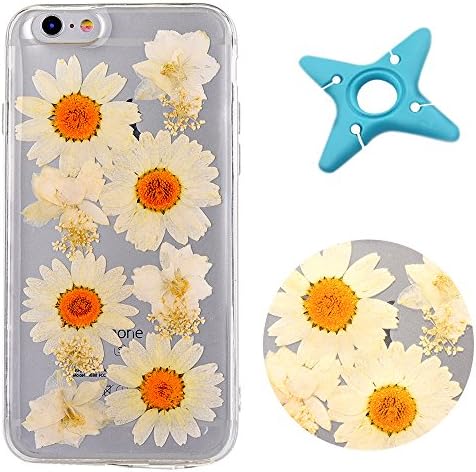 iPhone 6s Clear Case, MAOOY Ultra Slim Soft Silicone Back Cover for iPhone 6, Colorful Real Pressed Flower Design Transparent Skin with Scratch Resistant for iPhone 6/6s, Light Yellow Chrysanthemum