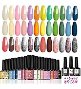 21PCS Gel Nail Polish Set, 10ML Spring Summer Colors Gel Green Pink Blue Red Black Nail Gel Holid...
