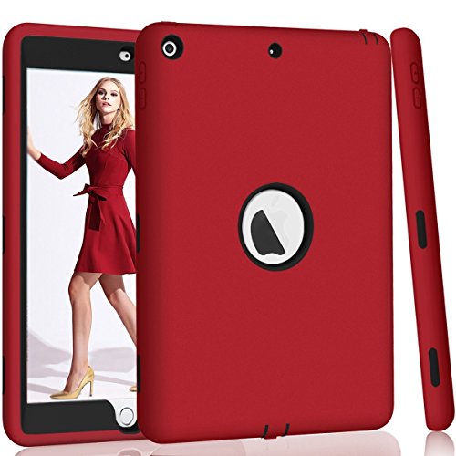 Hocase iPad 9.7 2017 Case, High-Impact Shock Absorbent Dual Layer Silicone+Hard PC Bumper Protective Case for iPad 5th Generation 2017 A1822/A1823 - Red / Black