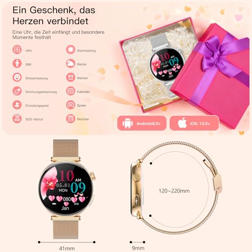 2026 Smartwatch Women's ECG/Blood Pressure, 1.32 Inch AOD Health Watch AI Dial & AI Smart Q&A, Bluetooth Calls/Sleep/Pulse/HRV/SpO₂/BMI/Stress/Menstrual Cycle, 100+ Sports Modes, Small, Round Fitness