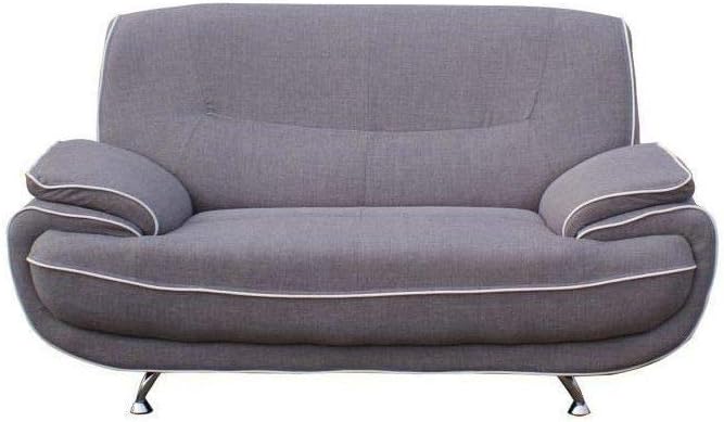 Spacio Canape Droit 2 Places Tissu Gris Passepoil Blanc