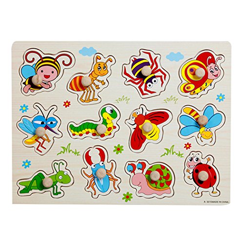 SIPLIV Wooden Pegged Puzzles Jigsaw Puzzle for 2 to 5 Years Old Kids, Home Learning Preschool Early Education Development Toys and Games, Insects