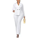 Kafiloe Women Double Breasted Blazer Pants Suit 2 Piece Outfits Casual Long Sleeve Blazer Set for Work Business