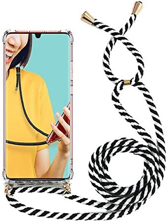 Miagon for iPhone 11 Pro 5.8" Necklace Case,Clear Transparent Croseebody Cover Holder Neck Strap Lanyard Chain Neck Cord,Zebra Black