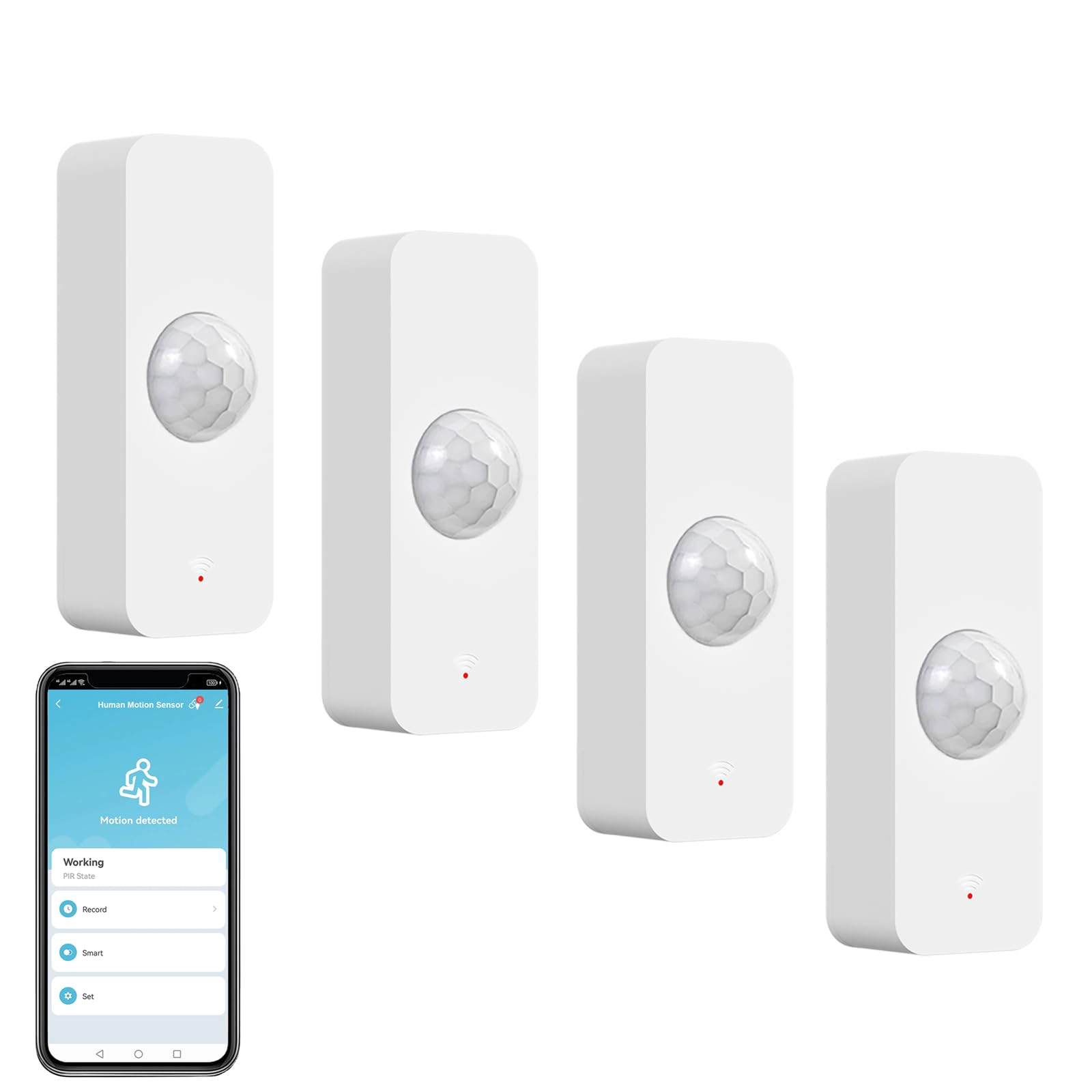 ZigBee Smart Motion Sensor, Intelligent Motion Sensor for Home Security, Wireless Motion Sensor with Remote Monitoring App, Voice Command Compatible with Alexa. ZigBee Hub Required. 4 Pack