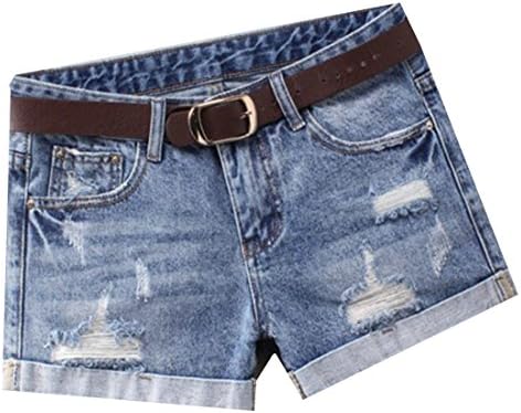 Jofemuho Womens Loose Fit Washed Denim Ripped Holes Low Rise No Belted Summer Denim Shorts Jeans