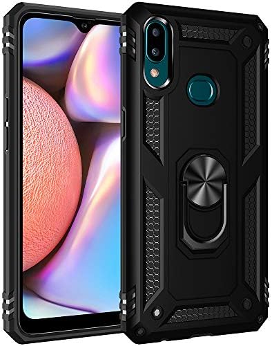 Military Grade Drop Impact for Samsung Galaxy A10S Case 360 Metal Rotating Ring Kickstand Holder Magnetic Car Mount Armor Heavy Duty Shockproof Cover for Galaxy A10S Phone Protection Case (Black)