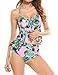 Women Sexy Strapless Two Piece Retro Bikini Push Up Floral Peplum Padded Swimsuit
