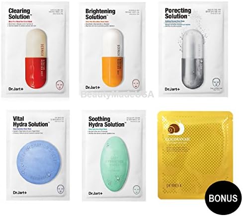 Original Dr. Jart Mask Sheets Korean Face Masks Bundle with Gold Hydrogel Snail Mucin Mask Set Pack of 6 pcs.
