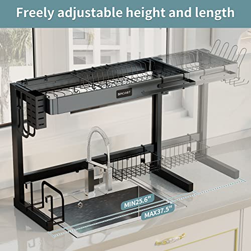 SINOART Over The Sink Dish Drying Rack 2Tier Dish Drying Rack Over Sink Adjustable Length(2637