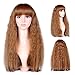 Dreamlover Light Brown Loose Wavy Long Wigs, Full Bang Light Curly Wig with Free Wig Cap­