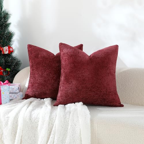 Stellhome Textured Chenille Pillow Cover Burgundy